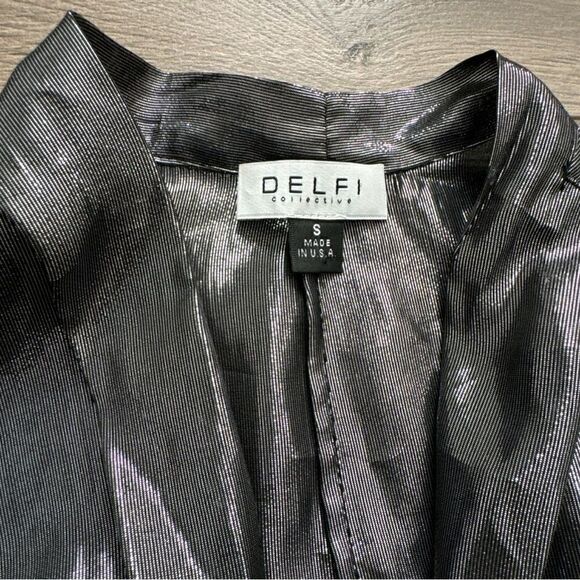 Anthropologie Delfi Collective Metallic Mixed Design Silk Blouse Small Tie Front - Picture 5 of 11
